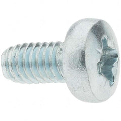 M4x0.7 Coarse 8mm Long Pozi Thread Cutting Screw 12L14 Steel, Pan Head, Self Drilling Point, Zinc-Plated