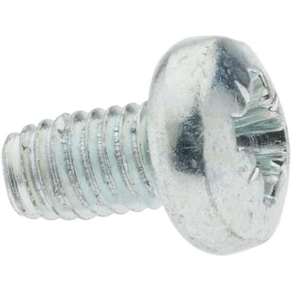 M6x1.0 Coarse 10mm Long Phillips Thread Cutting Screw 12L14 Steel, Pan Head, Self Drilling Point, Zinc-Plated