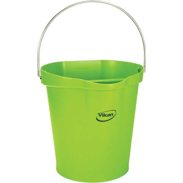 Vikan - 3 Gal, 12-1/2" High, Polypropylene Round Lime Green Single Pail with Pour Spout - Handle Included, 12.81" Top Diam - Caliber Tooling