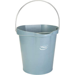 Vikan - 3 Gal, 12-1/2" High, Polypropylene Round Gray Single Pail with Pour Spout - Handle Included, 12.81" Top Diam - Caliber Tooling