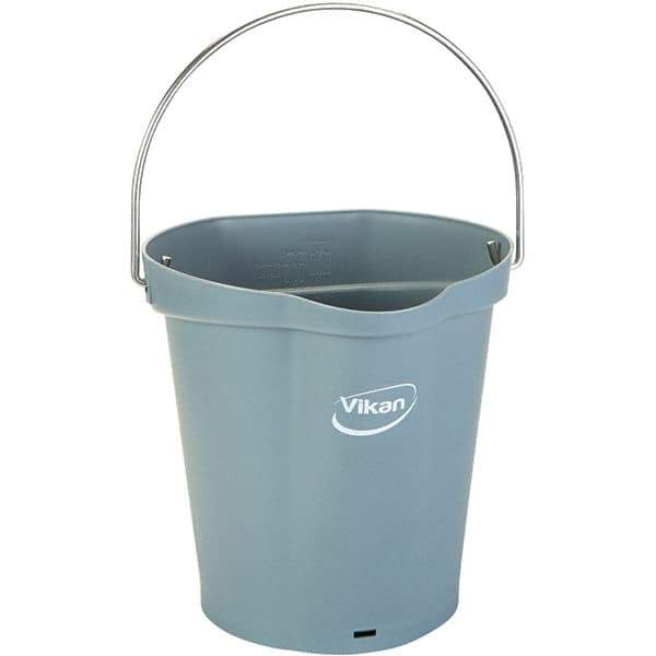 Vikan - 1-1/2 Gal, 7.1" High, Polypropylene Round Gray Single Pail with Pour Spout - Handle Included, 10" Top Diam - Caliber Tooling