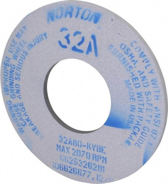 Norton - 12" Diam x 5" Hole x 1/2" Thick, K Hardness, 80 Grit Surface Grinding Wheel - Aluminum Oxide, Type 1, Medium Grade, 2,070 Max RPM, Vitrified Bond, No Recess - Caliber Tooling