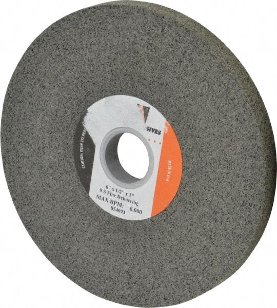 Standard Abrasives - 6" Diam, 1/2" Face Width, 1" Center Hole, Fine Grade, Silicon Carbide Deburring Wheel - Convolute, Hard Density 9 Grade, 6,000 RPM - Caliber Tooling