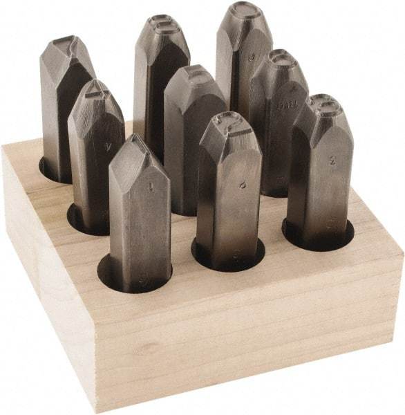 C.H. Hanson - 9 Piece, 1/2" Character Steel Stamp Set - Figures, Reverse - Caliber Tooling