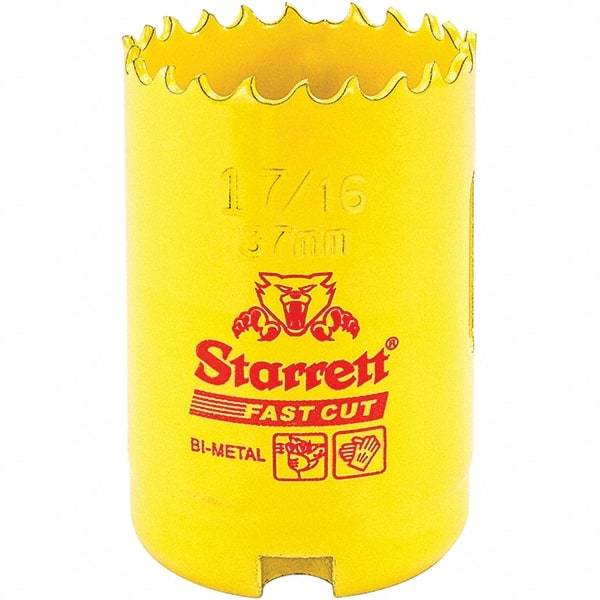 Starrett - 1-7/16" Diam, 1-5/8" Cutting Depth, Hole Saw - High Speed Steel Saw, Toothed Edge - Caliber Tooling