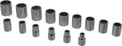 Proto - 15 Piece 1/2" Drive Socket Set - 12 Points, 3/8" to 1-1/4" Range, Inch Measurement Standard - Caliber Tooling