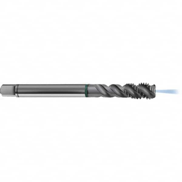 Guhring - M12x1.50 Metric 3 Flute 6H Modified Bottoming Spiral Flute Tap - High Speed Steel, TiCN Finish, 100mm OAL, Right Hand Flute, Right Hand Thread, D4/D5, Series 1294 - Exact Industrial Supply