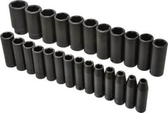 Proto - 25 Piece 1/2" Drive Deep Well Impact Socket Set - 6 Points, 8mm to 36mm Range, Metric Measurement Standard - Caliber Tooling