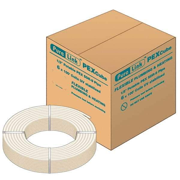 Mueller Industries - 0.475" ID x 5/8" OD, 100' Long, PEX-A Tube - Natural with Blue Print, 100 Max psi - Caliber Tooling