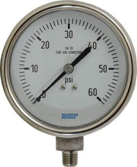 Wika - 4" Dial, 1/4 Thread, 0-60 Scale Range, Pressure Gauge - Lower Connection Mount, Accurate to 1% of Scale - Caliber Tooling