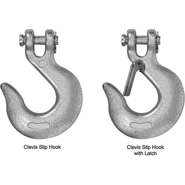 Campbell - 5/16" Chain Diam, 43 Chain Grade Clevis Hook - 3,900 Lb Capacity, 1/2" ID, 7/16" Pin Diam, 1" Hook Throat, 4-7/8" OAL, 3-1/8" Hook Width - Caliber Tooling