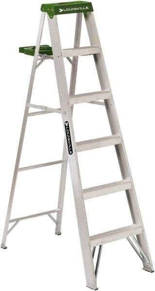 Louisville - 5 Steps, 6' High, Type II Rating, Aluminum Step Ladder - 225 Lb Capacity, 21-13/16" Base Width - Caliber Tooling