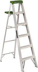 Louisville - 5 Steps, 6' High, Type II Rating, Aluminum Step Ladder - 225 Lb Capacity, 21-13/16" Base Width - Caliber Tooling