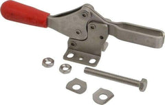 De-Sta-Co - 600 Lb Holding Capacity, Horizontal Handle, Manual Hold Down Toggle Clamp - 56° Handle Movement, 91° Bar Opening, U-Bar, Flanged Base, Electro-Plated Zinc, Stainless Steel - Caliber Tooling