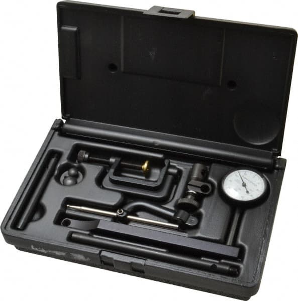 TESA Brown & Sharpe - 8 Piece, 0" to 0.2" Measuring Range, 1-1/2" Dial Diam, 0-100 Dial Reading, White Dial Test Indicator Kit - 11/32" Contact Point Length, 0.001" Dial Graduation - Caliber Tooling