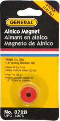 General - 3/4" Diam, 1/8" Hole Diam, 4 Lb Max Pull Force Alnico Button Magnet - 1/2" High - Caliber Tooling