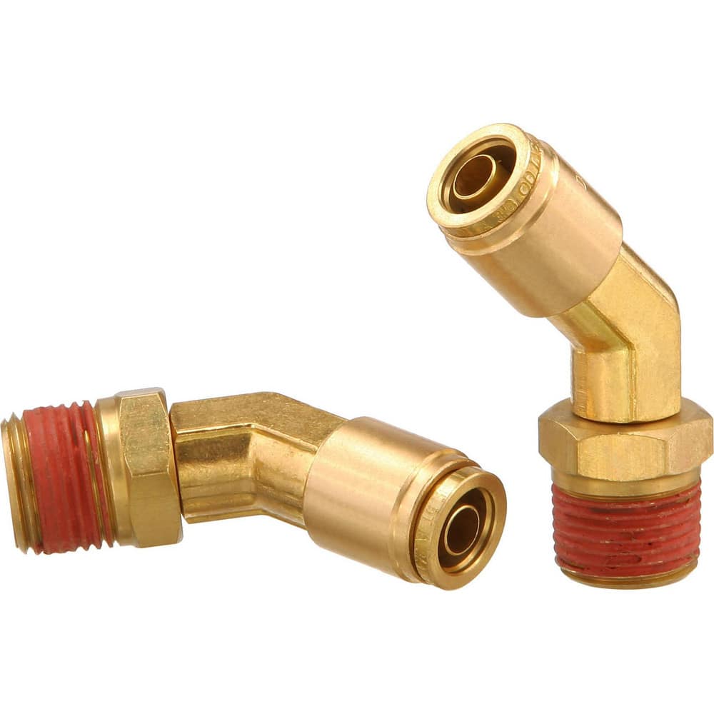 Metal Push-To-Connect Tube Fittings; Fitting Type: 45 ™ EL SWV; Connection Type: Push-to-Connect x MNPT; Material: Brass; Thread Size: 1/4″; Tube Outside Diameter: 5/8; Fitting Shape: 45 ™ Elbow; Maximum Working Pressure (Psi