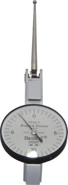 TESA Brown & Sharpe - 0.02 Inch Range, 0.0005 Inch Dial Graduation, Horizontal Dial Test Indicator - 1 Inch White Dial, 0-10-0 Dial Reading, Accurate to 0.0005 Inch - Caliber Tooling