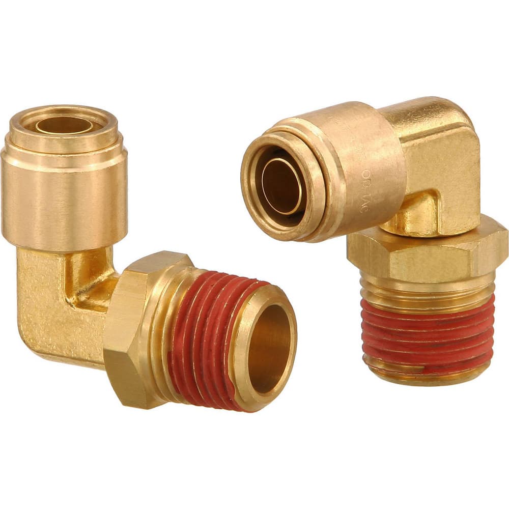 Metal Push-To-Connect Tube Fittings; Fitting Type: EL SWV; Connection Type: Push-to-Connect x MNPT; Material: Brass; Thread Size: 1/2″; Tube Outside Diameter: 3/8; Fitting Shape: 90 ™ Elbow; Maximum Working Pressure (Psi - 3 Decimals): 250.000; Standards: