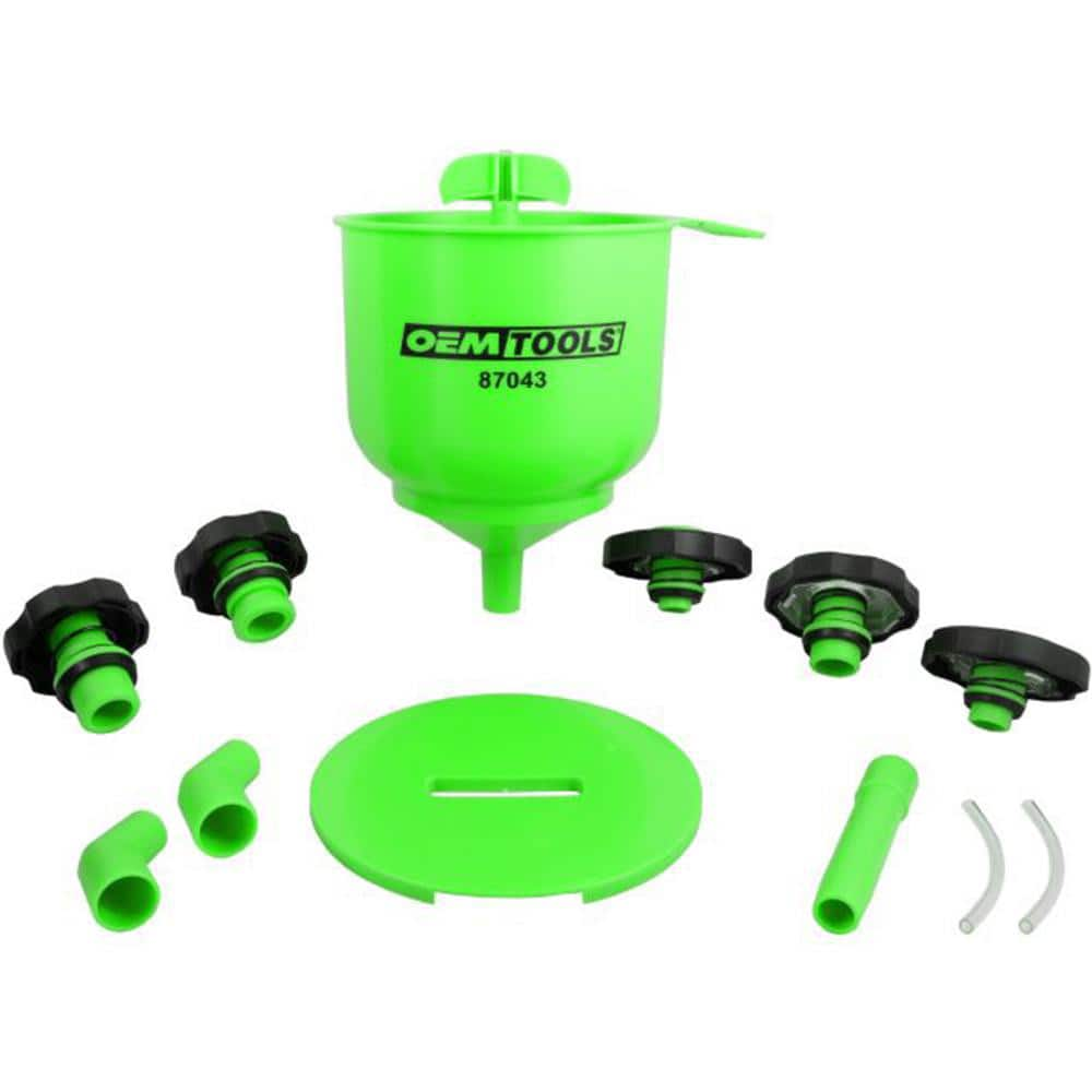 Oil Funnels & Can Oiler Accessories; Oil Funnel Type: Funnel Set; Material: Plastic; Minimum Capacity: 1 oz; Maximum Capacity: 32.00; Color: Green; Includes: (5) Adapters; Extensions; Finish: Smooth; Color: Green; For Use With: Most Domestic & Import Cars