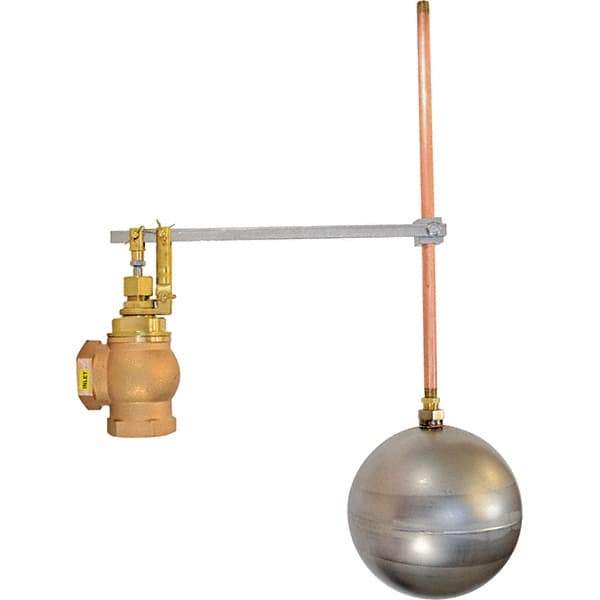 Control Devices - 1" Pipe, Brass & Bronze, Angle Pattern-Single Seat, Mechanical Float Valve - 100 psi, FIP x FIP End Connections - Caliber Tooling