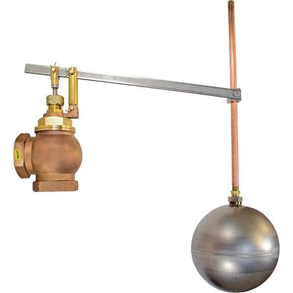 Control Devices - 2" Pipe, Brass & Bronze, Angle Pattern-Single Seat, Mechanical Float Valve - 75 psi, FIP x FIP End Connections - Caliber Tooling