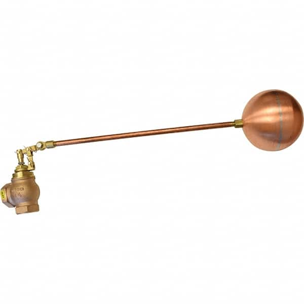 Control Devices - 1-1/2" Pipe, Brass & Bronze, Angle Pattern-Double Seat, Mechanical Float Valve - 100 psi, FIP End Connections - Caliber Tooling