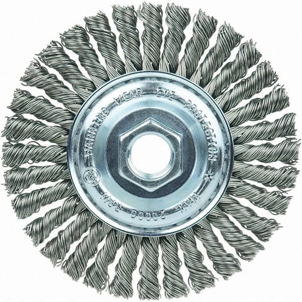 Weiler - 4" OD, 5/8-11 Arbor Hole, Stringer Bead Steel Wheel Brush - 3/16" Face Width, 7/8" Trim Length, 20,000 RPM - Caliber Tooling