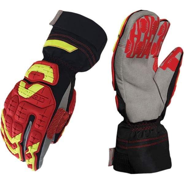 ironCLAD - Size 2XL (11), ANSI Cut Lvl A4, Puncture Lvl 5, Abrasion Lvl 5, Cut Resistant Gloves - 12" Long, Uncoated, Polyester & Mylar Lining, Hook & Loop Cuff, Black/Red, Paired - Caliber Tooling