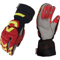 ironCLAD - Size M (8), ANSI Cut Lvl A4, Puncture Lvl 5, Abrasion Lvl 5, Cut Resistant Gloves - 12" Long, Uncoated, Polyester & Mylar Lining, Hook & Loop Cuff, Black/Red, Paired - Caliber Tooling