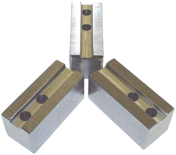 H & R Manufacturing - 21" Chuck Capacity, 3mm x 60° Serrated Attachment, Square Soft Lathe Chuck Jaw - 3 Jaws, Steel, 2.362" Btw Mount Hole Ctrs, 7" Long x 2-1/2" Wide x 2-1/2" High, 0.984" Groove, 20mm Fastener - Caliber Tooling