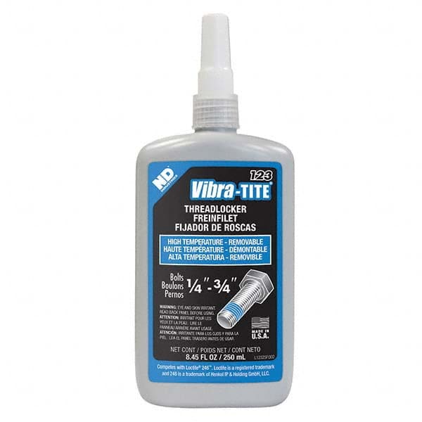 Vibra-Tite - 250 mL Bottle, Blue, Medium Strength High Temp Threadlocker - Caliber Tooling