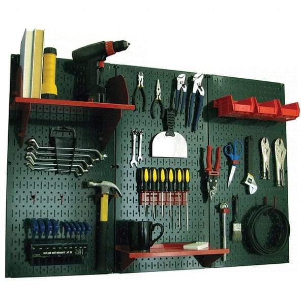 Wall Control - 48" Wide x 32" High Peg Board Kit - 3 Panels, Metal, Green/Red - Caliber Tooling