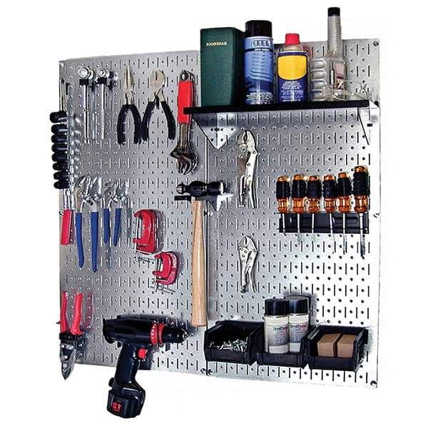 Wall Control - 32" Wide x 32" High Peg Board Kit - 2 Panels, Galvanized Steel, Galvanized/Black - Caliber Tooling