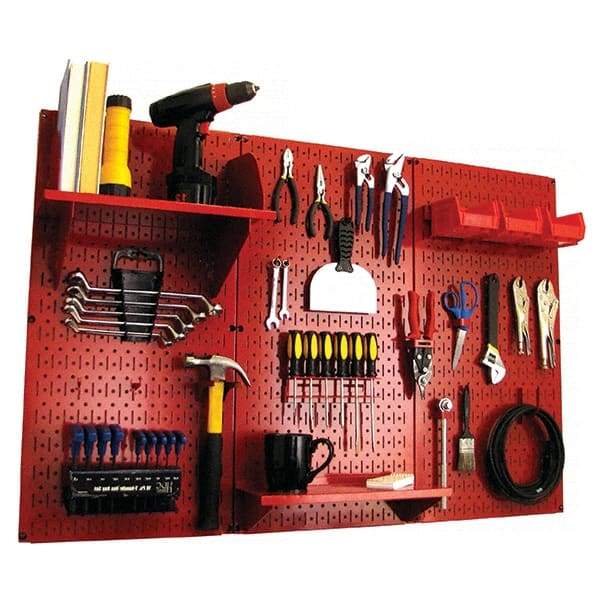 Wall Control - 48" Wide x 32" High Peg Board Kit - 3 Panels, Metal, Red - Caliber Tooling