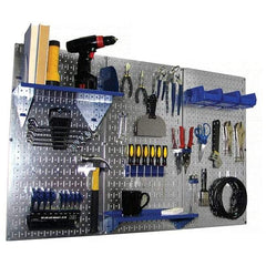 Wall Control - 48" Wide x 32" High Peg Board Kit - 3 Panels, Galvanized Steel, Galvanized/Blue - Caliber Tooling