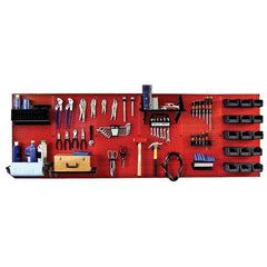 Wall Control - 96" Wide x 32" High Peg Board Kit - 6 Panels, Metal, Red/Black - Caliber Tooling