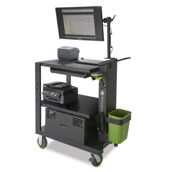 NewCastle Systems - 400 Lb Capacity, 3 Shelf Mobile Computer Workstation - 26" Wide x 35-1/2" Deep x 43" High, Steel - Caliber Tooling