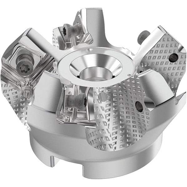 Seco - 50mm Cut Diam, 22mm Arbor Hole, 6mm Max Depth of Cut, 48° Indexable Chamfer & Angle Face Mill - 5 Inserts, SN.. Insert, Right Hand Cut, 5 Flutes, Through Coolant, Series R220.54 - Caliber Tooling