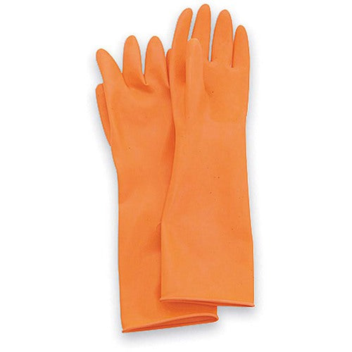 10-Premium Cleanroom Chemical Handlers Natural Rubber Latex Gloves 20 Mil 15″ Length Embossed Palm Orange Cleanroom Packaged 1 Pair Per Poly Bag 10 Pair Per Master Poly Bag 10 Master Poly Bags Per Case - Caliber Tooling