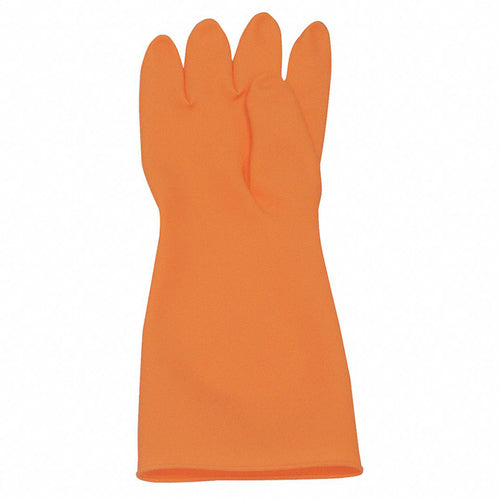 Size 8-Premium Cleanroom chemical handlers natural rubber latex gloves, 20 mil, 15″ length, embossed palm, orange. Cleanroom packaged, 1 pair per poly bag, 10 pair per master poly bag, 10 master poly bags per case. - Caliber Tooling