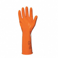 Size 9-Anti-C 100% Natural Rubber Latex Gloves, 18 mil, 15″ length. Orange. - Caliber Tooling