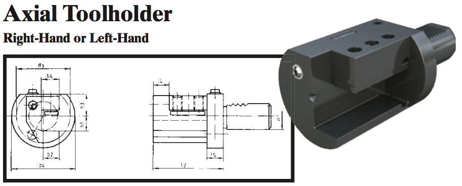 VDI Axial Toolholder (Right-Hand) - Part #: CNC86 35.4020R - Caliber Tooling