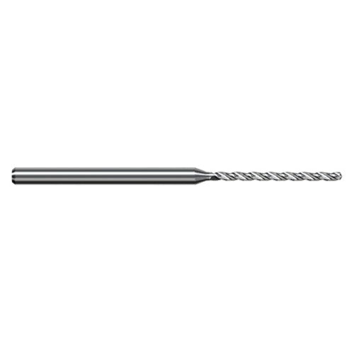 1.397 mm Dia. × 3 mm Shank × 19 mm Flute Length × 63 mm OAL, 12xD, 130°, TiB2, 3xD Flute, Round Solid Carbide Drill - Exact Industrial Supply