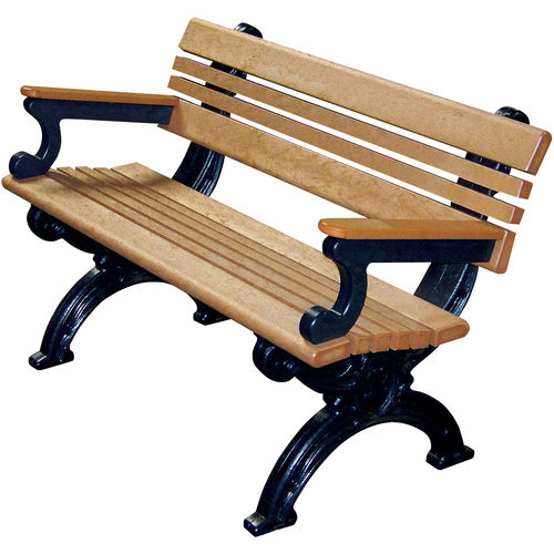 Bench Cambridge With Arms 48 Bk Frame Cedar Seat - Exact Industrial Supply