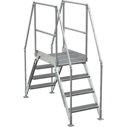 Galvanized Cross-Over Ladder 79 × 82.15″ 4 Step - Exact Industrial Supply