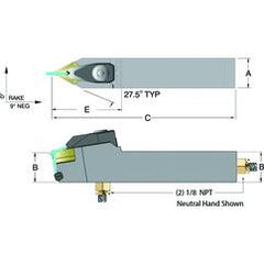 ADDPNN16-4D - 1 x 1" Neutral Toolholder - Caliber Tooling