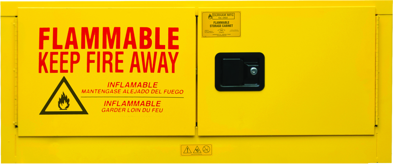 12 Gallon - All Welded - FM Approved - Flammable Safety Cabinet with Legs - Manual Doors - 1 Shelf - Safety Yellow - Caliber Tooling