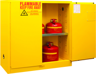 30 Gallon - All Welded - FM Approved - Flammable Safety Cabinet - Manual Doors - 1 Shelf - Safety Yellow - Caliber Tooling