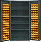 36"W - 14 Gauge - Lockable Cabinet - With 96 Yellow Hook-on Bins - 4 Adjustable Shelves - Deep Door Style - Gray - Caliber Tooling